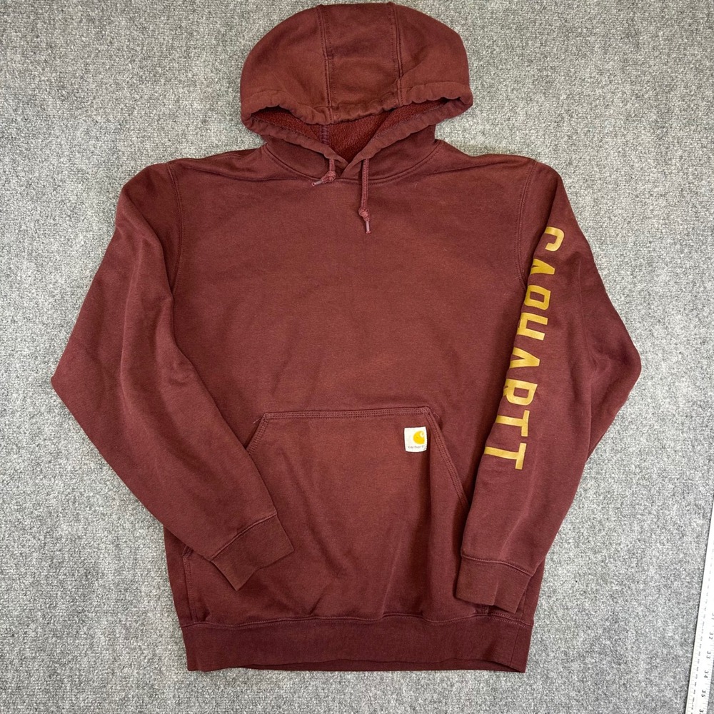 Carhartt Mens Loose Fit Graphic Sleeve Logo Hoodie Maroon Burgundy Medium